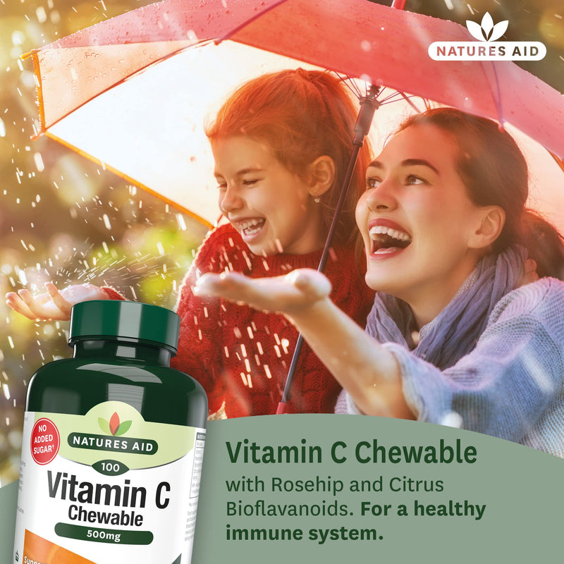 [Australia] - Natures Aid Chewable Vitamin C 500 mg, Sugar Free, Suitable for Vegans, 100 Tablets 