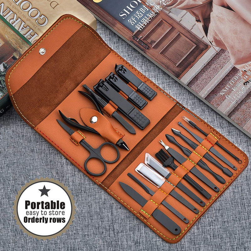 [Australia] - Gifts for Men/Women, Stainless Steel Manicure Set with PU leather case, Personal care tool (brown) 