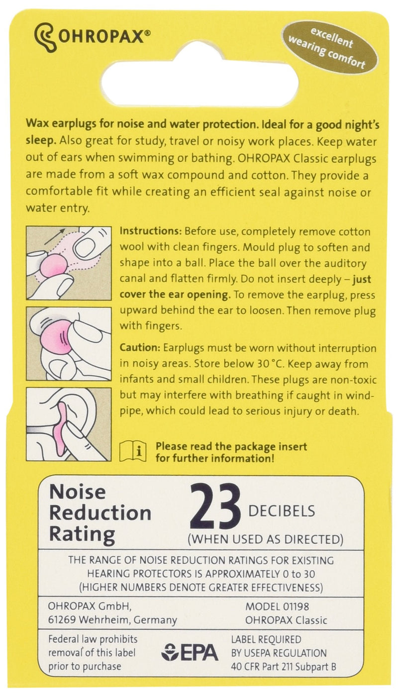 [Australia] - Ohropax Wax Ear Plugs Qty 3 Boxes - Total of 36 Ear Plugs with Free Yellow 6 Compartment Box 