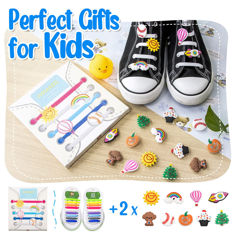 [Australia] - INMAKER Elastic Laces for Kids, No Tie Shoe Laces with Decoration Charms, Rubber Shoelaces for Trainers Multi Colour 