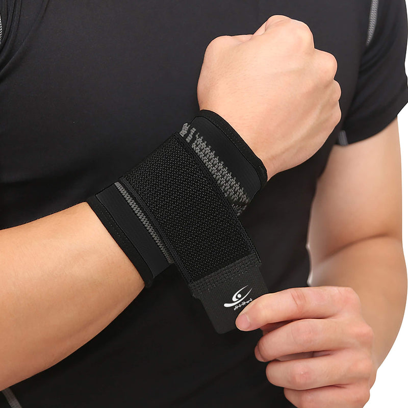 [Australia] - HiRui Wrist Brace Wrist Wraps Compression Wrist Strap, Wrist Support for Work Fitness Weightlifting Sprains Tendonitis, Carpal Tunnel Arthritis, Pain Relief, Adjustable Wristbands 2 PACK (Black, M) Black Medium (Pack of 2) 