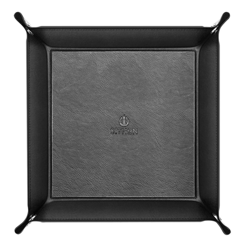 [Australia] - SITHON Valet Tray Desktop Storage Organizer - Multi-Use PU Leather Catchall Tray Bedside Nightstand Caddy Dice Holder for Keys, Phone, Wallet, Coin, Jewelry, Traveling and More, Black 