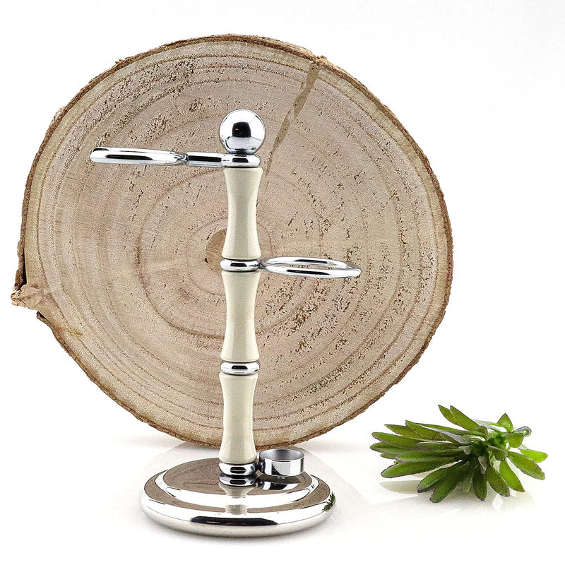 [Australia] - Haryali London Sustainable 2 in 1 Shaving Brush & Razor Stand Holder, Non-Rustic, Stainless Steel, Zero Waste, Ivory Resin Finish, 1 g 