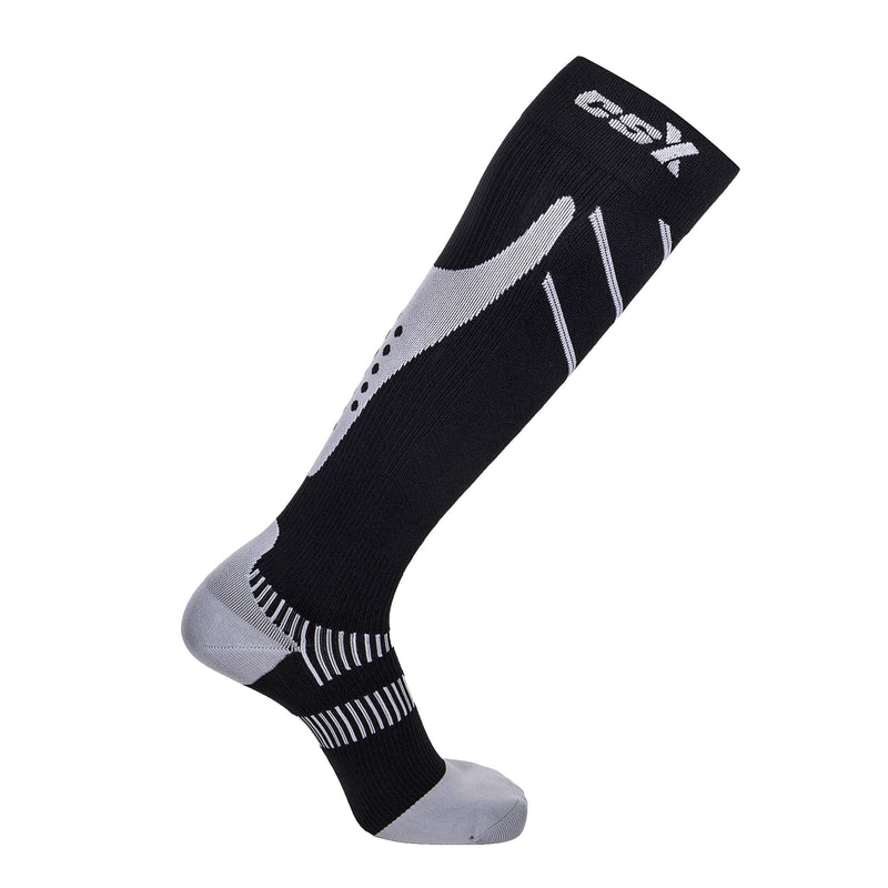 [Australia] - CSX 20-30 mmHg Compression Socks for Men and Women, Knee High, Recovery Support, Athletic Sport Fit, Silver on Black, Large Large (20-30 mmHg) 