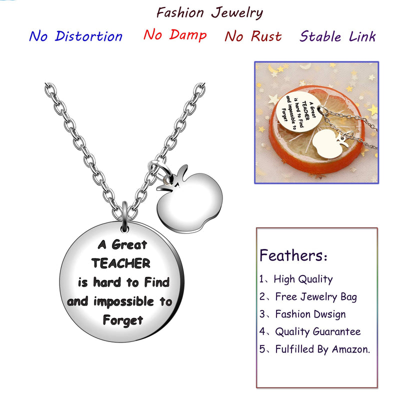 [Australia] - Pendant Necklace Teachers Day Teacher Appreciation Gifts - A Great Teacher is Hard to Find and Impossible to Forget 