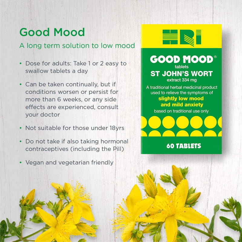 [Australia] - HRI Good Mood. 334 Milligrams St Johns Wort Tablets. Strongest Approved Dose on The UK Market - to Relieve The Symptoms of Slightly Low Mood and Mild Anxiety Relief. 60 Tablets 60 Count (Pack of 1) 