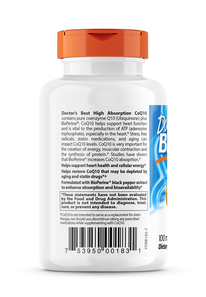 [Australia] - Doctor's Best High Absorption CoQ10 with BioPerine, Gluten Free, Naturally Fermented, Heart Health, Energy Production, 100 mg, 120 Count 