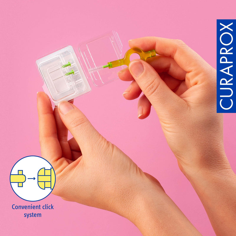 [Australia] - Curaprox CPS 011 Prime Start Interdental Brush Kit, Lime Green - 5 x 1,1mm - 5,0mm Interdental Brushes + 2 Interdental Toothbrush Holders 5 Piece Set 