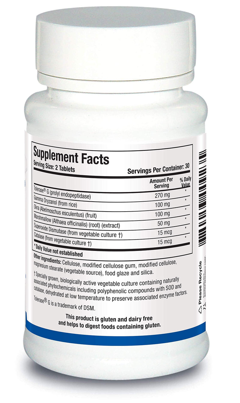 [Australia] - Biotics Research Gluterase Dietary Enzymes for Digesting Gluten, Specialized Enzyme Preparation, Tolerase, Gut-Supportive Nutrients, Okra, Marshmallow, Vitamin U Complex. 60 Tablets. 
