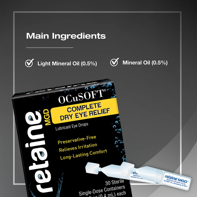 [Australia] - Ocusoft Retaine MGD Ophthalmic Emulsion, Milky White Solution, 30 count Single Use Containers, 0.01 Fluid Ounce 