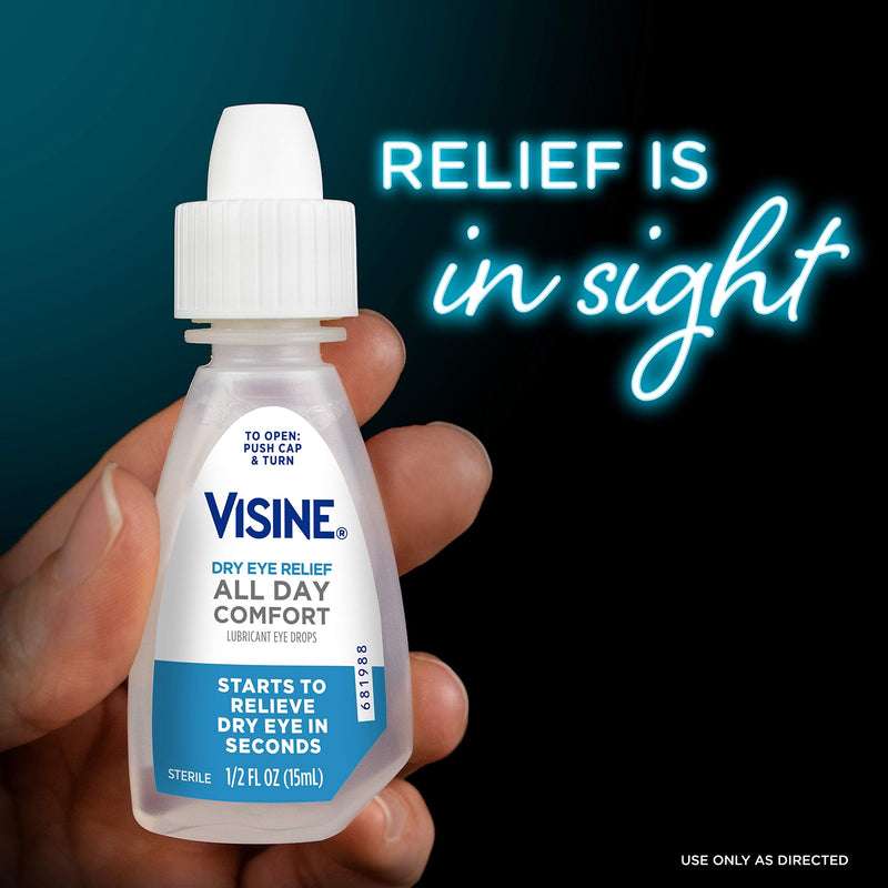 [Australia] - Visine Dry Eye Relief All Day Comfort Lubricant Eye Drops for Up to 10 Hours of Comfort, Dry Eye Drops with Polyethylene Glycol, 0.5 fl. oz Comfort and relief 