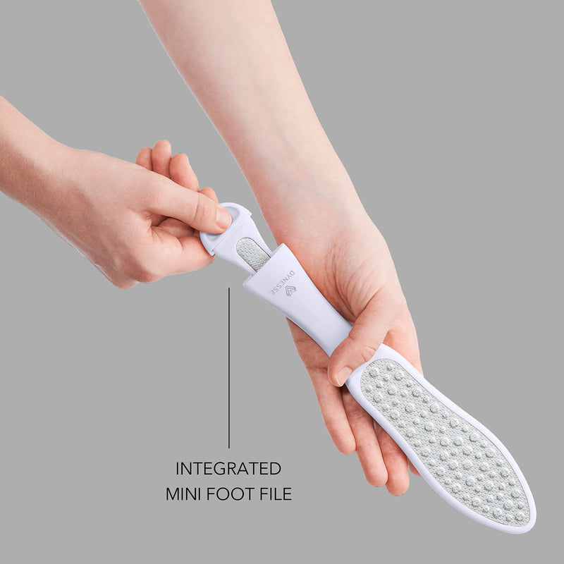 [Australia] - DYNESSE Pedicure Foot File. Professional 3-in-1 Callus Remover with Mini-File. No Risk of Injury. Laser-Cut Stainless Steel Scrubber. Multi-Usage White 