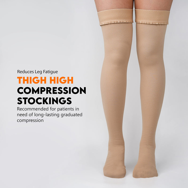 [Australia] - Thigh High Compression Stockings 20-30mmHg Closed Toe - Graduated Medical Class 1 Support for Women & Men - Beige, Large 