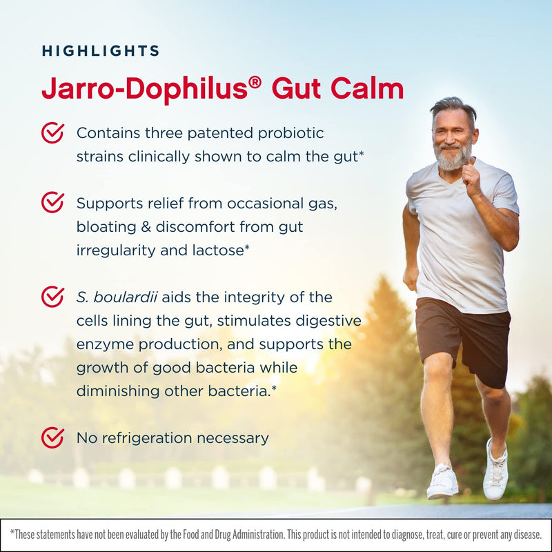 [Australia] - Jarrow Formulas Jarro-Dophilus Gut Calm - 3 Billion CFU - 30 Delayed Release Veggie Caps - Supports Relief from Occasional Gas, Bloating & Discomfort - Up to 30 Total Servings 30 Count (Pack of 1) 