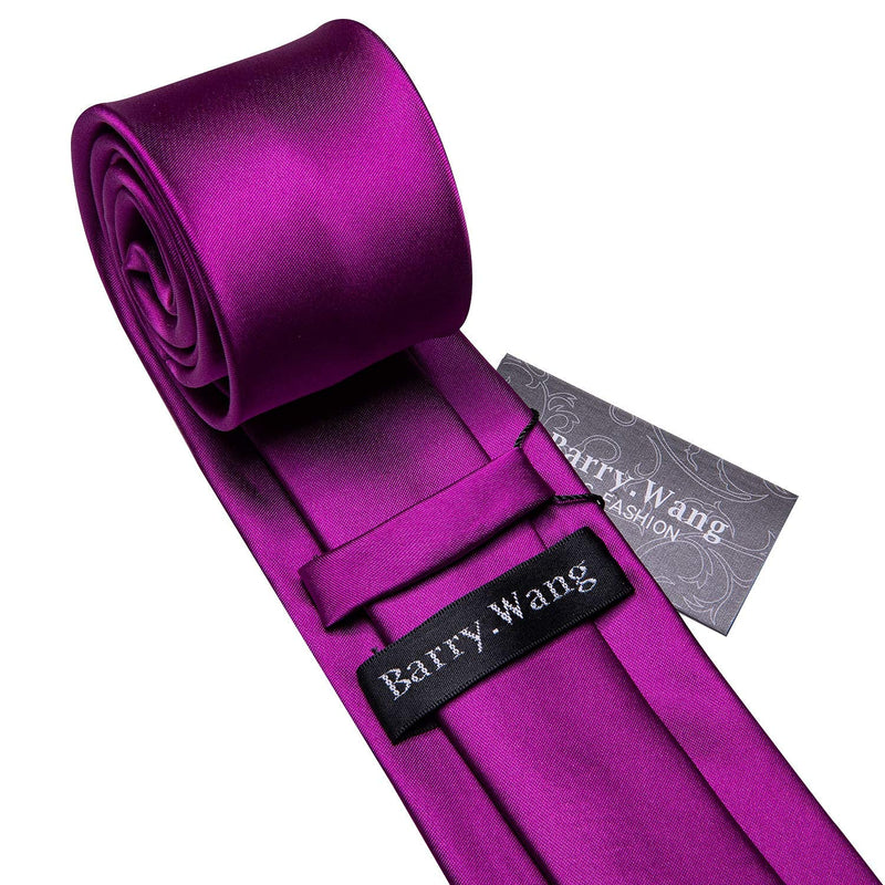 [Australia] - Barry.Wang Plain Men Ties for Wedding Business Handkerchief Cufflinks Necktie Set Solid Colors Bright Purple Satin 