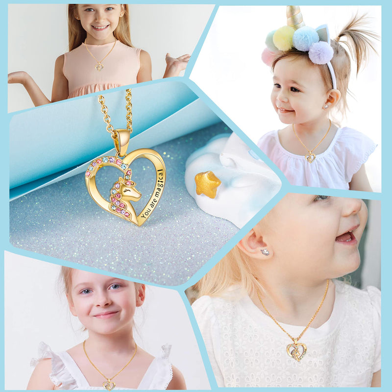 [Australia] - Shonyin Unicorn Necklace for Women Girls CZ Stone Heart Pendant Necklace with You are Magical Message Christmas Birthday Party Jewelry Gift for Daughter Granddaughter Niece Gold 