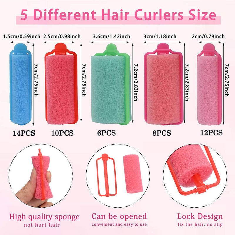 [Australia] - YMHPRIDE 50 Pcs Foam Sponge Hair Rollers Bouncy Curls Hair Curlers Hair Rollers for Long Medium Hair Large Medium Small 5 Size Flexible Hair Styling Roller Curlers Self Grip Hair Curlers 1.5mm,2mm,2.5mm,3mm,3.6mm 