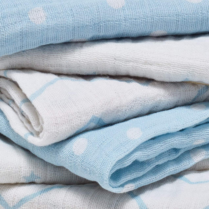 [Australia] - Bloomsbury Mill - Pack of 6 - 100% Organic Cotton Muslin Squares – Breathable & Soft Baby Cloths – Essential Newborn Gift in Stars, Chevrons & Polka Dots Designs - Blue & White - 70cm x 70cm 