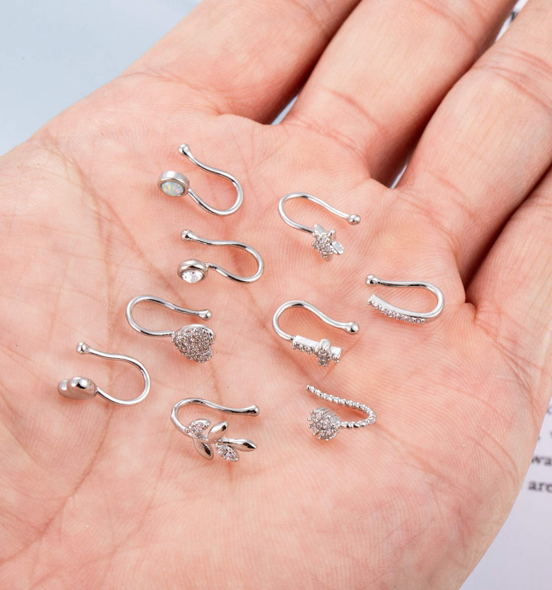 [Australia] - Masedy 9Pcs Fake Nose Rings Hoop Clip On Faux Setump Cartilage Tragus Ring Non Piercing Jewelry A: Silver 