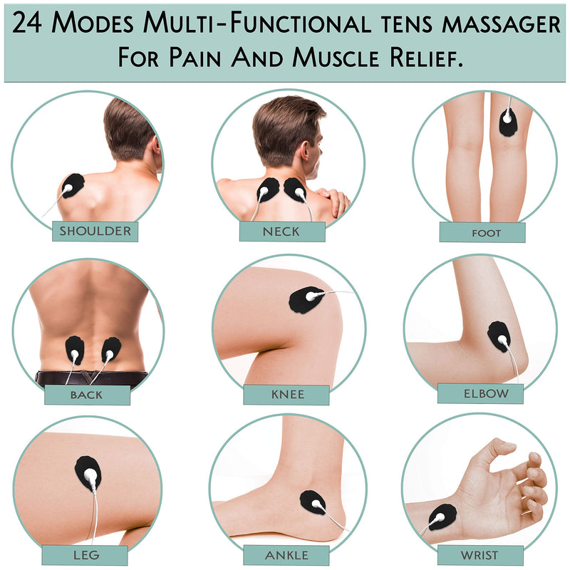 [Australia] - Tens Unit Machine Device 24 Massage Modes Newest Model Muscle Stimulator for Lower Back Neck Shoulder Pain Relief Massager Comes With 10 Pads [5 Pairs] 