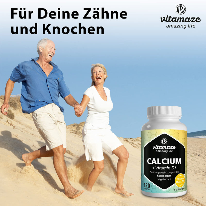 [Australia] - Calcium and Vitamin D3 Tablets 600 mg - Calcium Carbonate High Strength + 400 IU Cholecalciferol per Daily Dose -120 Vegetarian Tablets for 2 Months - Supplement for Bone Density 