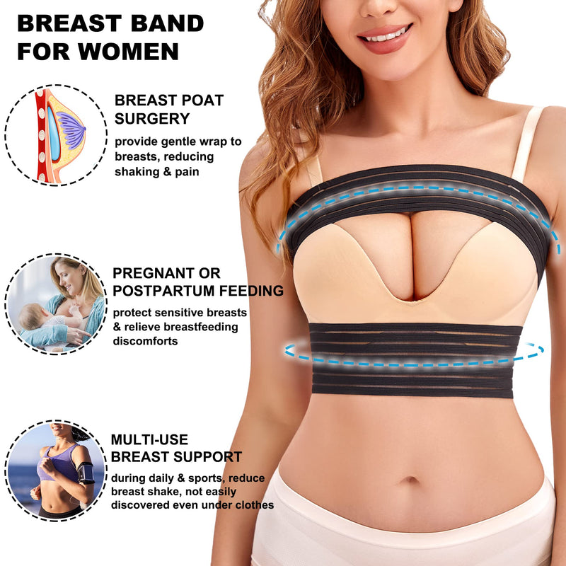 [Australia] - SCARBORO Breast Bands for Women Post Surgery Breast Implant Stabilizer Band Compression Breast Augmentation and Reduction Strap Medical Chest Support Band for Large Breast Exercise XL-2XL Black 