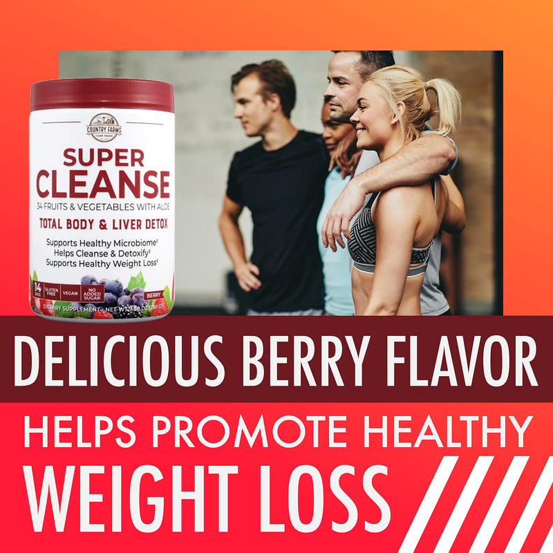 [Australia] - Country Farms Super Cleanse, Super Juice Cleanse, Supports Healthy Digestive System, 34 Fruits and Vegetables with Aloe, Promotes Natural Detoxification, Drink Powder, 14 Servings, 9.88 Ounce 