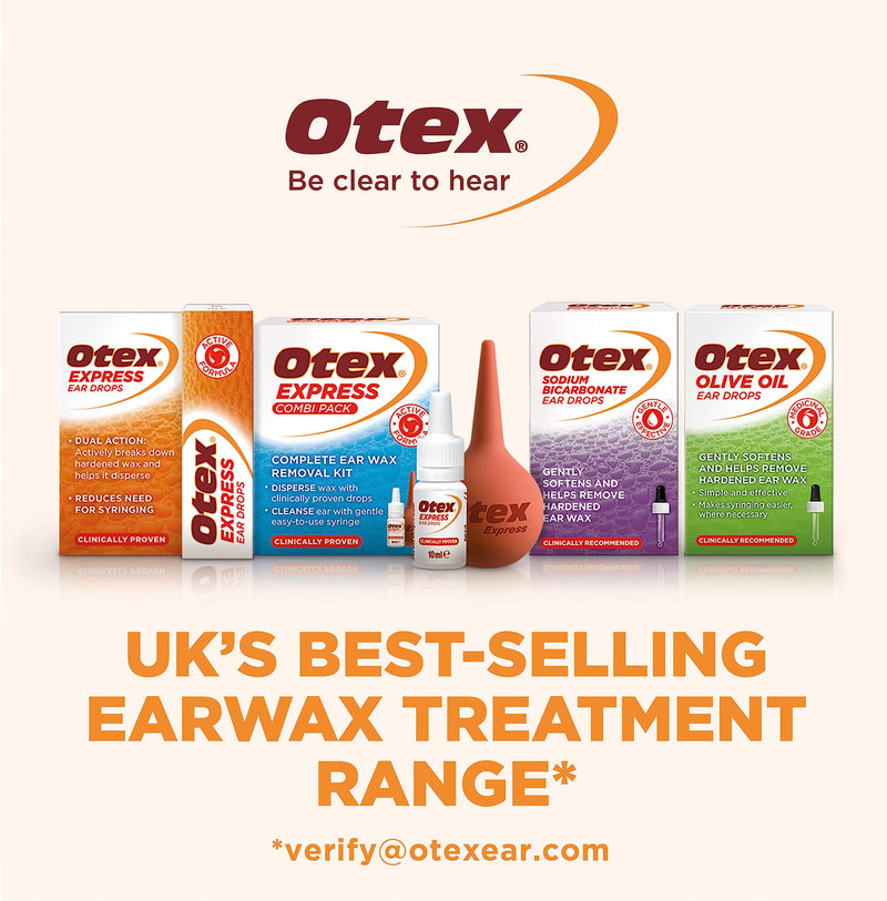 [Australia] - Otex Express Combi Pack, Clinically Proven Ear Wax Removal Kit with Drops and Bulb Syringe For Excessive, Hardened Ear Wax,10ml Single 
