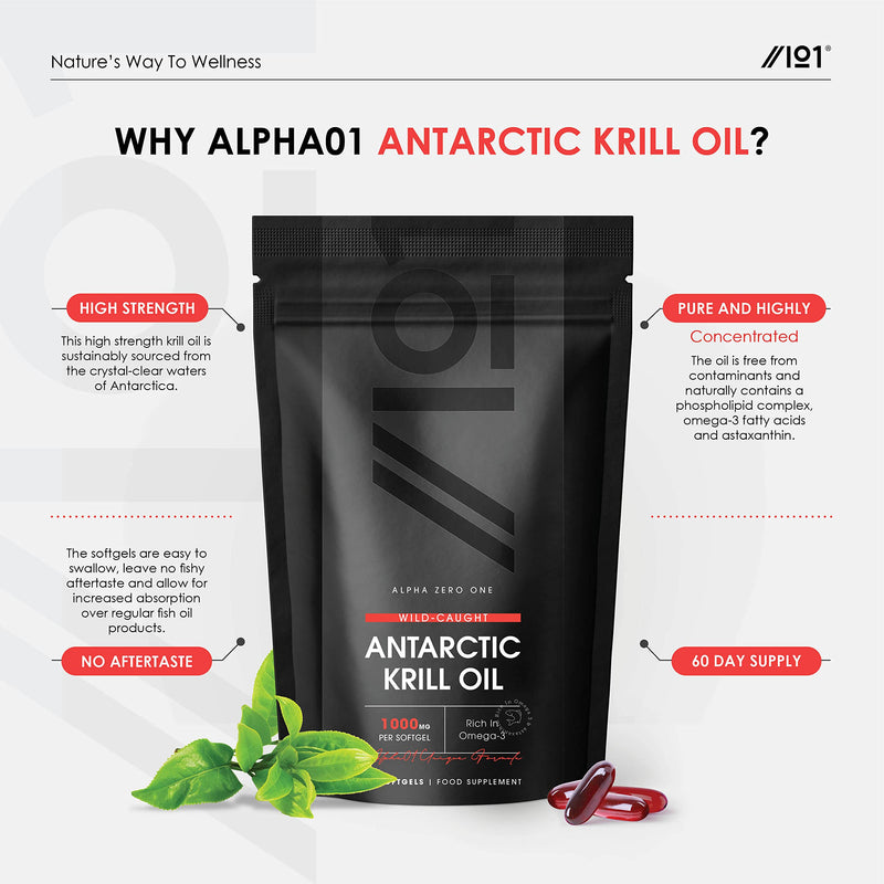 [Australia] - Antarctic Krill Oil 1000mg | Wild-Caught, High Omega 3s EPA, DHA, Astaxanthin & Phospholipids | 2 Months Supply | Sustainably Sourced – Halal, 60 Softgels 