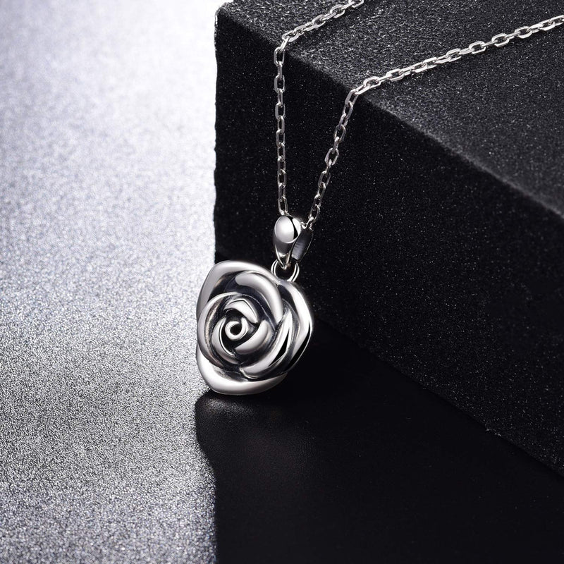 [Australia] - ACJFA Sterling Silver Rose Flower Cremation Urn Pendant Necklace Keepsake Ashes Memorial Jewelry for Women Oxidized 