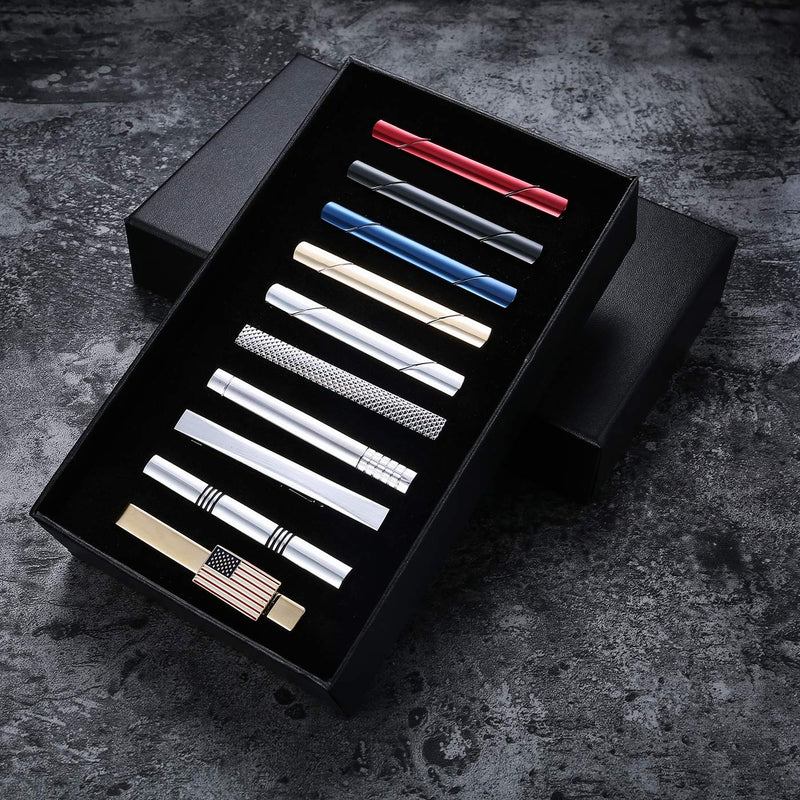 [Australia] - Finrezio 10PCS Tie Clips Set Men Tie Bar Clip Black Silver Gold Navy Regular Ties Necktie Wedding Business Clips with Gift Box Style A 