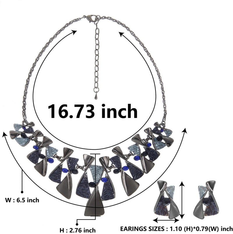 [Australia] - Metme 1920s Gatsby Imitation Pearl Necklace Earrings Jewelry Set Multilayer 20s Flapper Accessories for Bridal Wedding Navy + Silver 