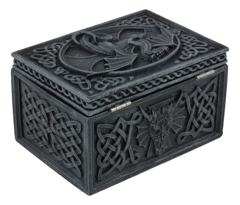 [Australia] - Ancient Celtic Relic of The Dragon Chest Tombstone Hinged Jewelry Box Keepsake Sculpture Figurine for Fantasy Collector Medieval Magic Fans 