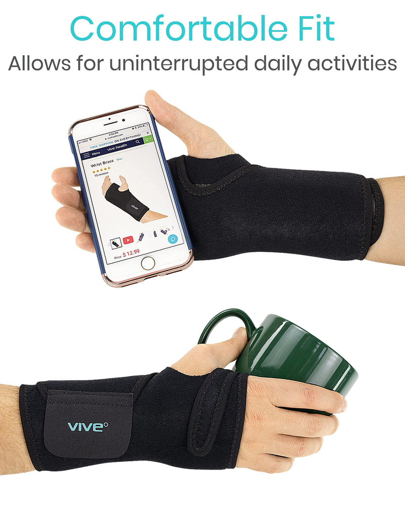 [Australia] - Vive Wrist Brace - Carpal Tunnel Hand Compression Support Wrap for Men, Women, Tendinitis, Bowling, Sports Injuries Pain Relief - Removable Splint - Universal Ergonomic Fit (Black, Right) Black 