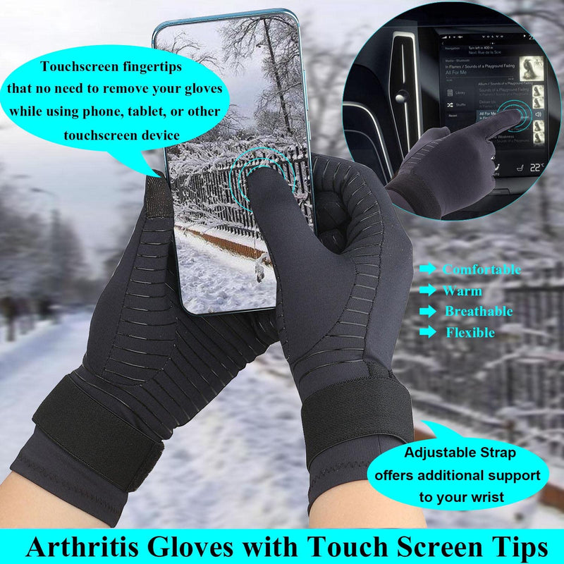 [Australia] - 2 Pairs Pack Copper Full Finger Compression Gloves with Wrist Strap, Arthritis Gloves for Women & Men Relieve Pain, Support Small / Medium(2 Pairs) 