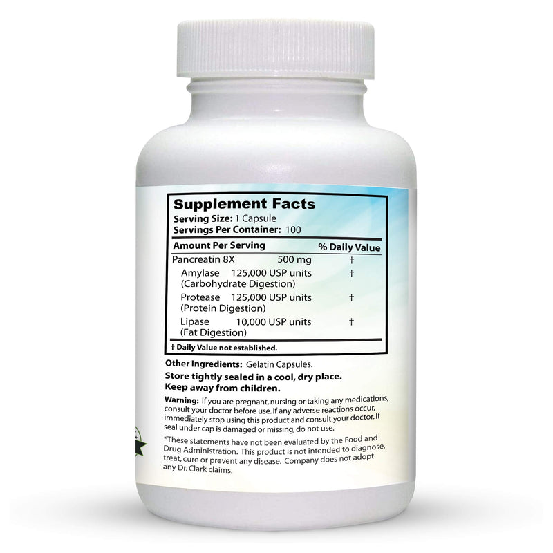 [Australia] - Dr. Clark Pancreatin 8X Enzyme Supplement 500mg | Several Digestive Aids Formulas Promotes Proteins, Fat | Carbohydrates Healthy Supports Optimal Digestion - 100 Capsules 