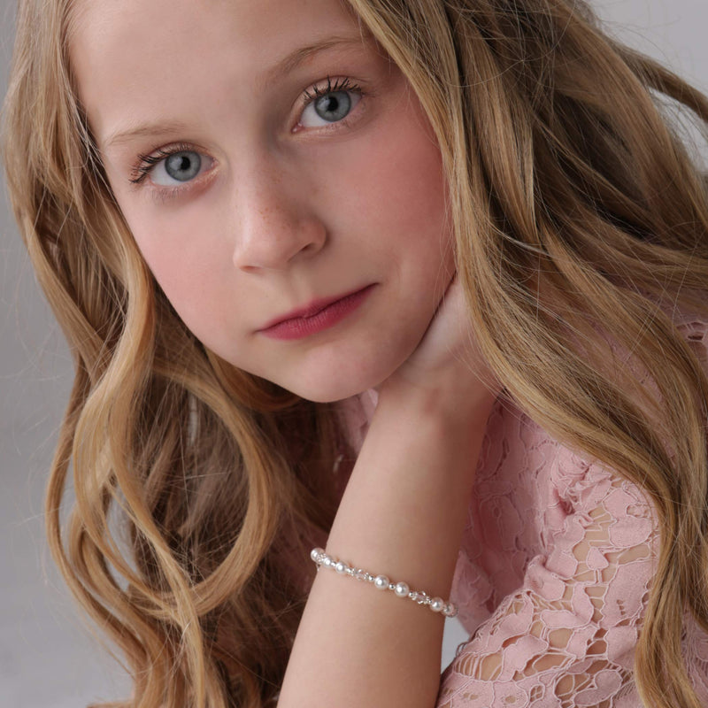 [Australia] - Children's Sterling Silver Flower Girl Necklace and Bracelet Set with Swarovski Pearls and Crystals LG (6-12 yr) 