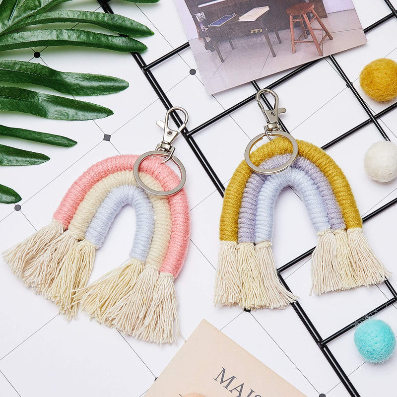 [Australia] - 2 Pieces Macrame Rainbow Keychains Rainbow Tassel Keychains for Women Girls Yellow, Pink 