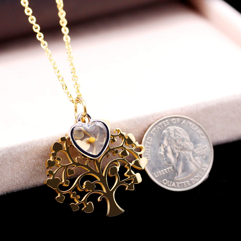 [Australia] - Uloveido Stainless Steel Family Tree of Life Charms Necklace Mustard Seed Pendant Necklaces Jewelry Gifts for Women Teen-Girls Mom Grandma Y637 Gold-Heart 