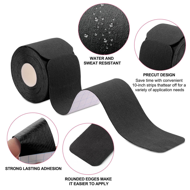 [Australia] - Kinesiology Tape Precut(1 Pack) Elastic Therapeutic Sports Tape Water Resistant Athletic Tape for Knees, Ankles, Shoulder, Elbow, Pain Relief and Injury Recovery 2 Inch x 16.4 feet Per Roll (Black) (1 Pack) Black 