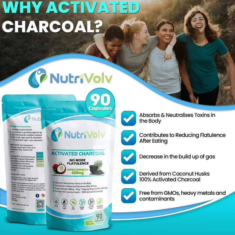 [Australia] - Pure Organic Activated Charcoal 600mg Capsules , Reduce Flatulence, Gas & Bloating-Detox | 90 Capsules 