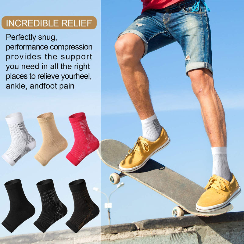 [Australia] - 7 Pairs Compression Foot Sleeves Ankle Compression Socks for Foot and Heel Pain Relief for Everyday Use with Arch Support Men and Women (Size L, Size XL) Size L, Size XL 