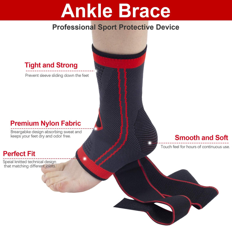 [Australia] - Ankle Support Set of 2 Compression Brace Support Adjustable Sleeve for Injury Recovery, Joint Pain, Arch Brace Support & Foot Stabilizer, Ankle Wrap Protect Against Ankle Sprains or Swelling Large (1 Pair) Black 