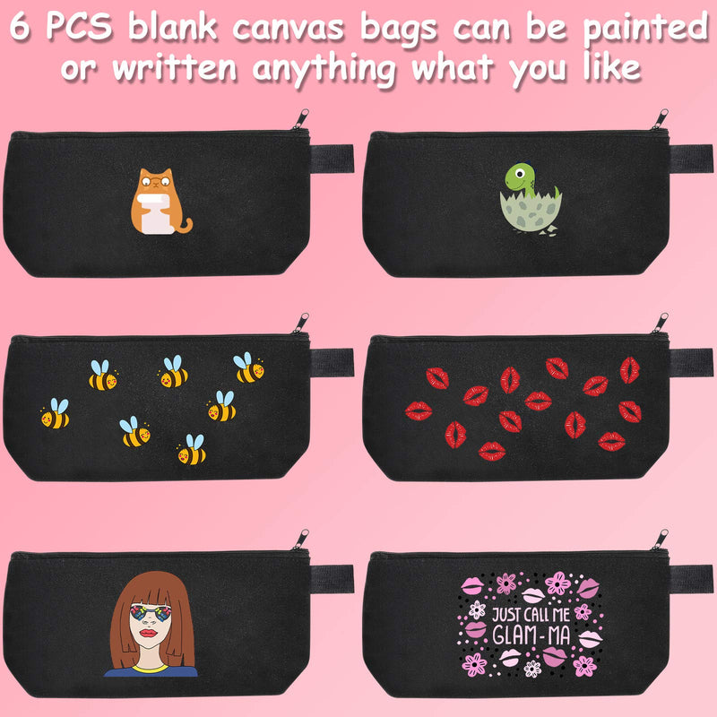 [Australia] - 8 Pieces Canvas Cosmetic Bags Plain Makeup Pouch with Zipper Blank DIY Bags for Travel Toiletry Makeup Cosmetic Stationery (Black, 10.2 x 5.1 x 2 Inches) Black 