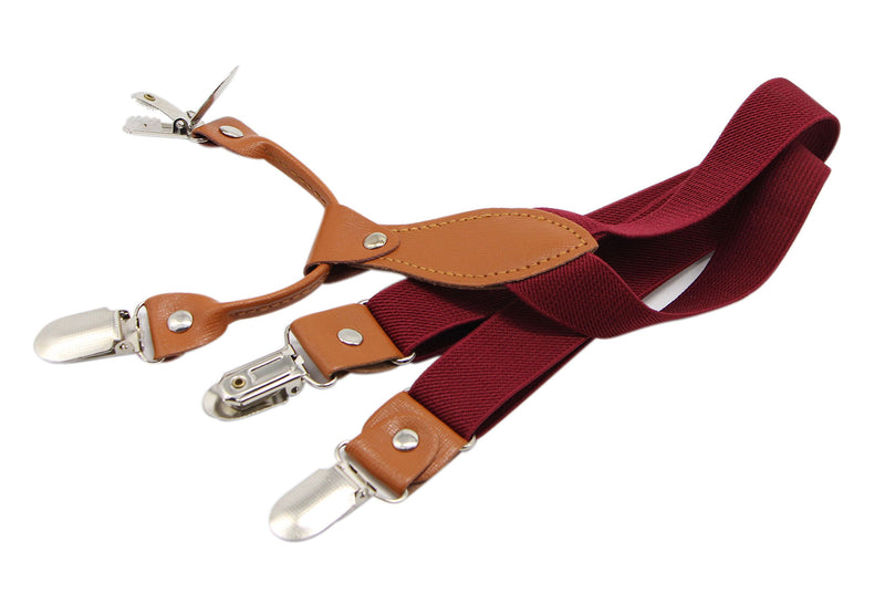 [Australia] - Suspenders & Bowtie Set for Kids and Baby - Adjustable Elastic X-Band Strong Braces Burgundy 