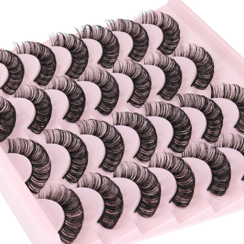[Australia] - Newcally Russian Strip Lashes D Curl Wispy Fluffy False Eyelashes Natural Thick Volume Faux Mink Eye Lashes Reusable Handmade Like Fake Lashes Extension 14 Pairs A- THICK 