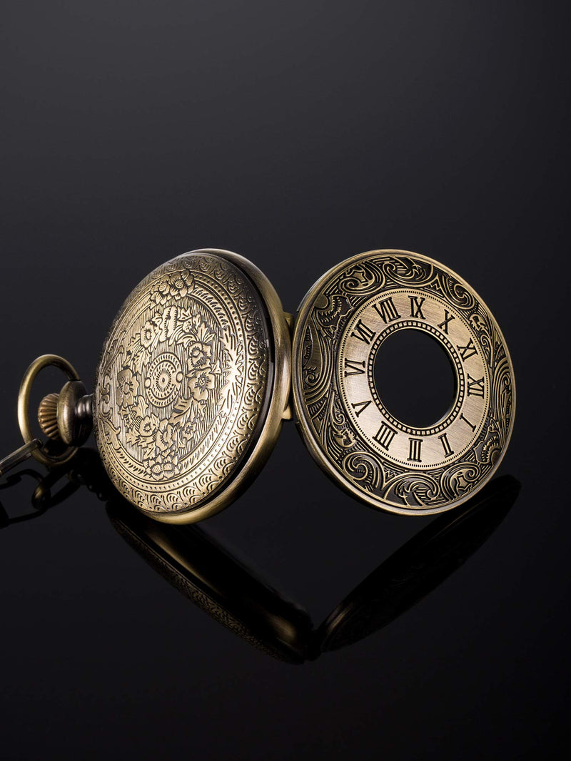 [Australia] - Hicarer Vintage Pocket Watch Steel Men Watch with Chain Bronze 