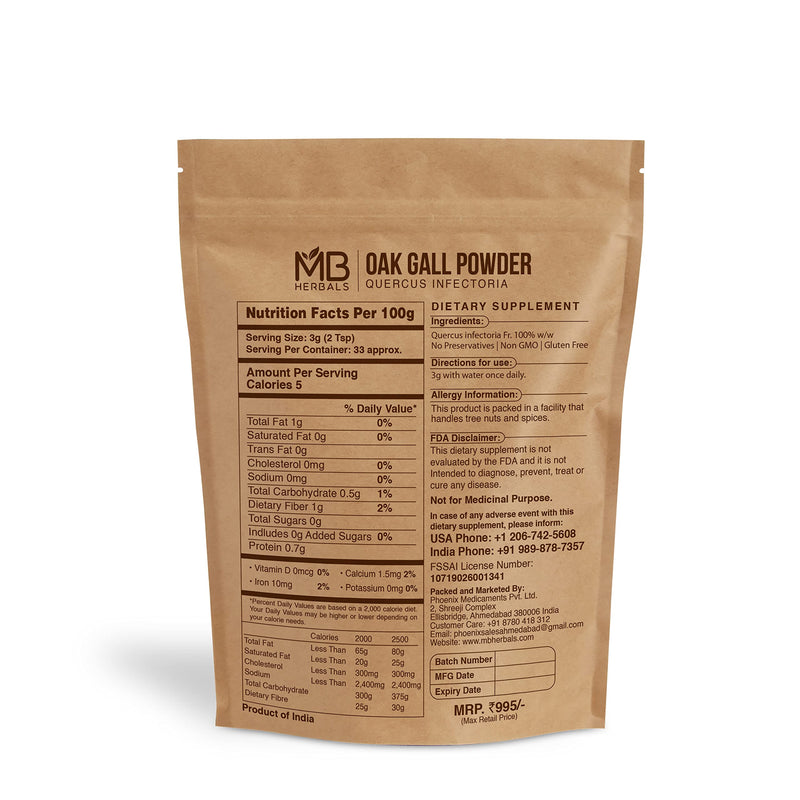 [Australia] - MB Herbals Pure Oak Gall Powder 100g / 3.5 oz - 100% Pure Quercus Infectoria / Majuphal / Manjakani 