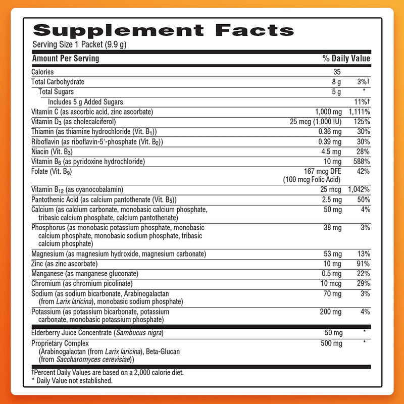 [Australia] - Emergen-C Immune+ Vitamin C 1000mg (18 Count, Elderberry) Dietary Supplement Fizzy Drink Mix Powder Packets 