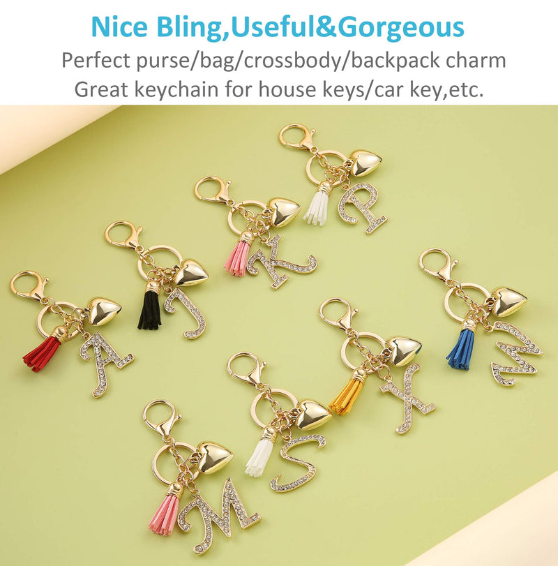 [Australia] - Cute A-Z Letter Keychain Tassel Heart Keychains for Women Girls Purse Bag Keys Charm Key Ring Gift B (Red Tassel) 